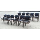 11 x Bentwood 'Gustav Adolf Schneck Style' Dining Chairs - Features Black Seat Pads and Fabric Backs