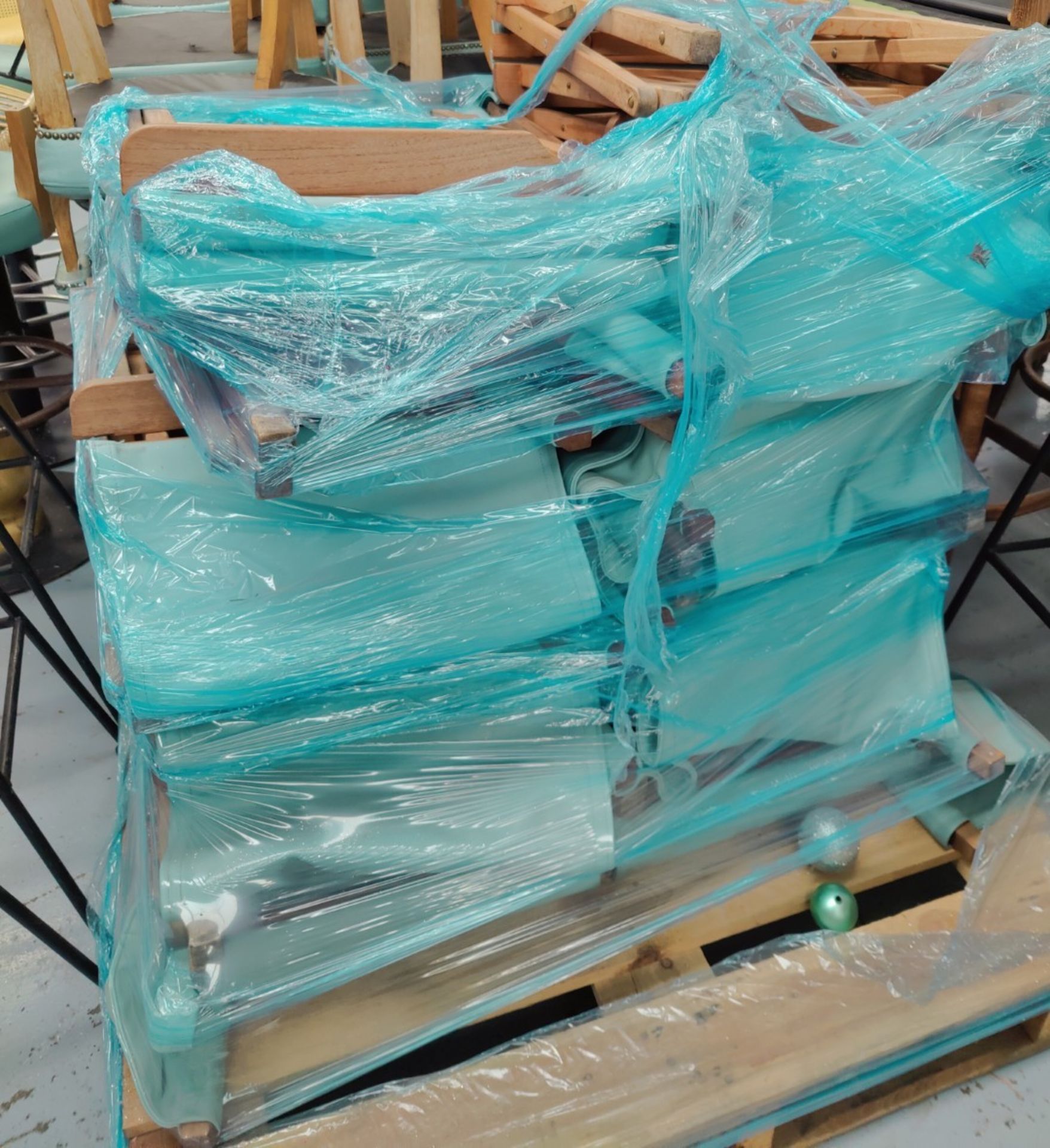 4 x Teak Wood Folding Directors Chairs With Teal Seats and Backrests - Dimensions: H46/81 x W60 - Image 4 of 4