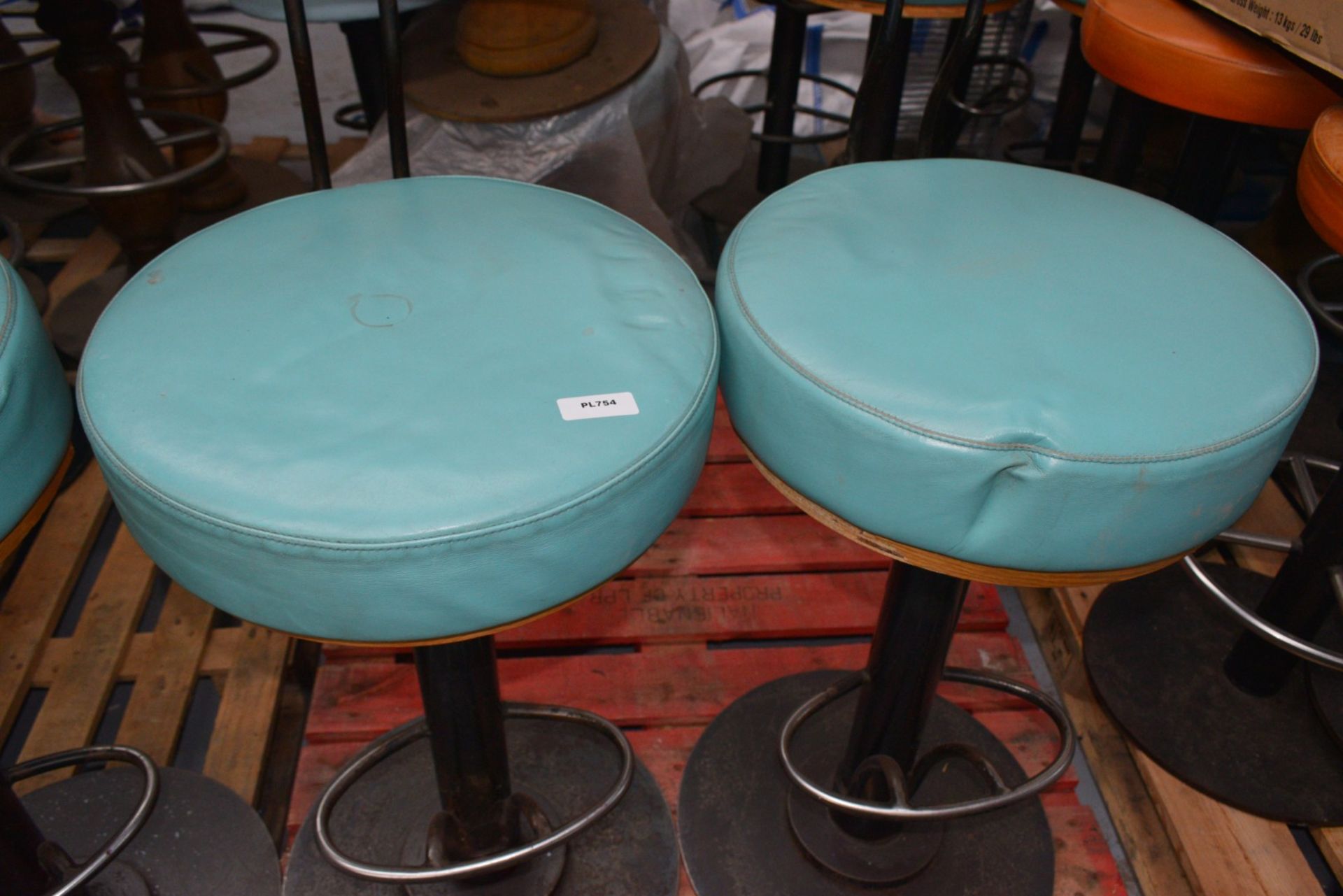 4 x Bar Stools Featuring Round Leather Seats, Backrests and Chrome Footrests - Dimensions: SH 78 x - Image 9 of 10