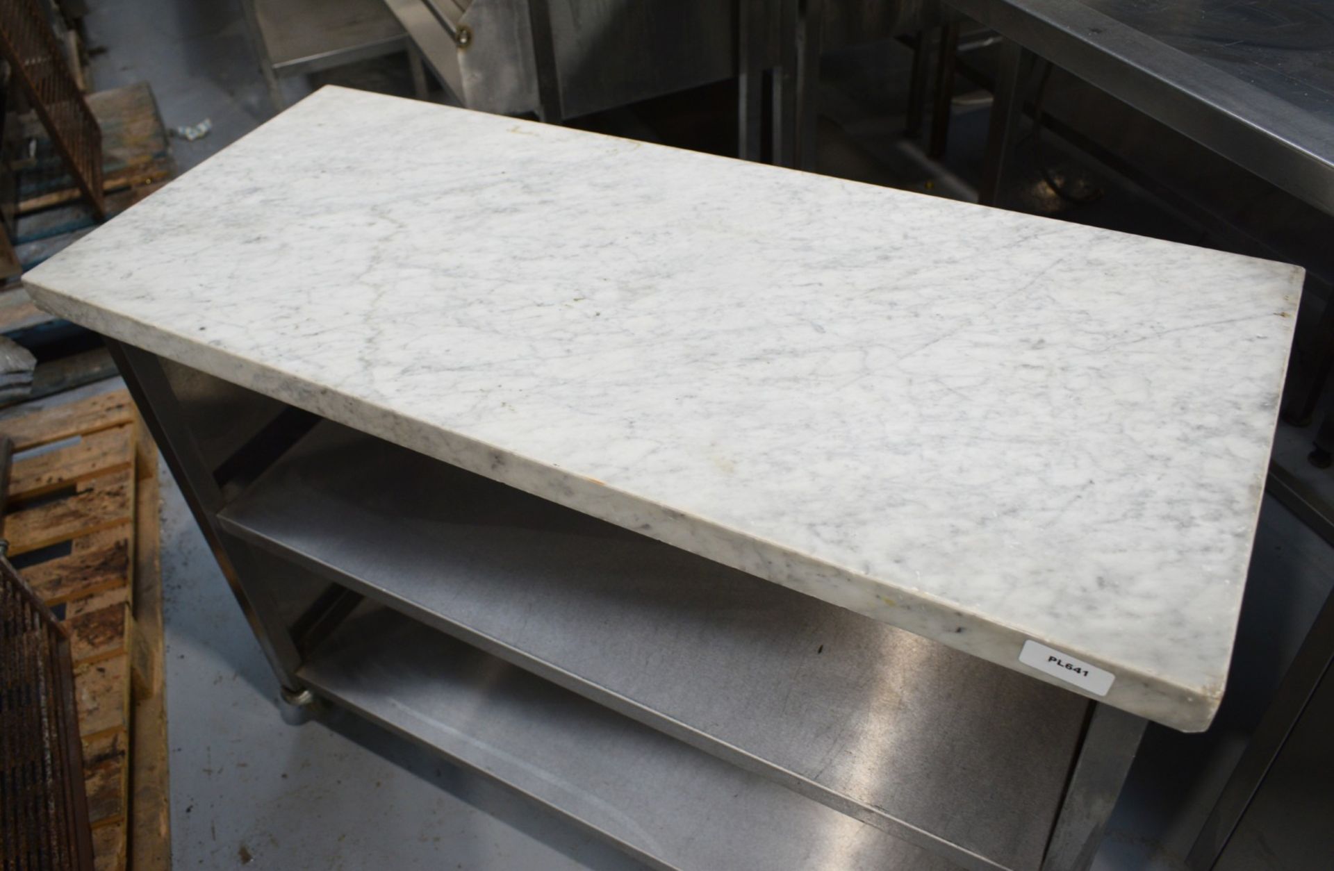 1 x Mobile Prep Table Featuring a Marble Table Top and Under Shelves - Image 2 of 7