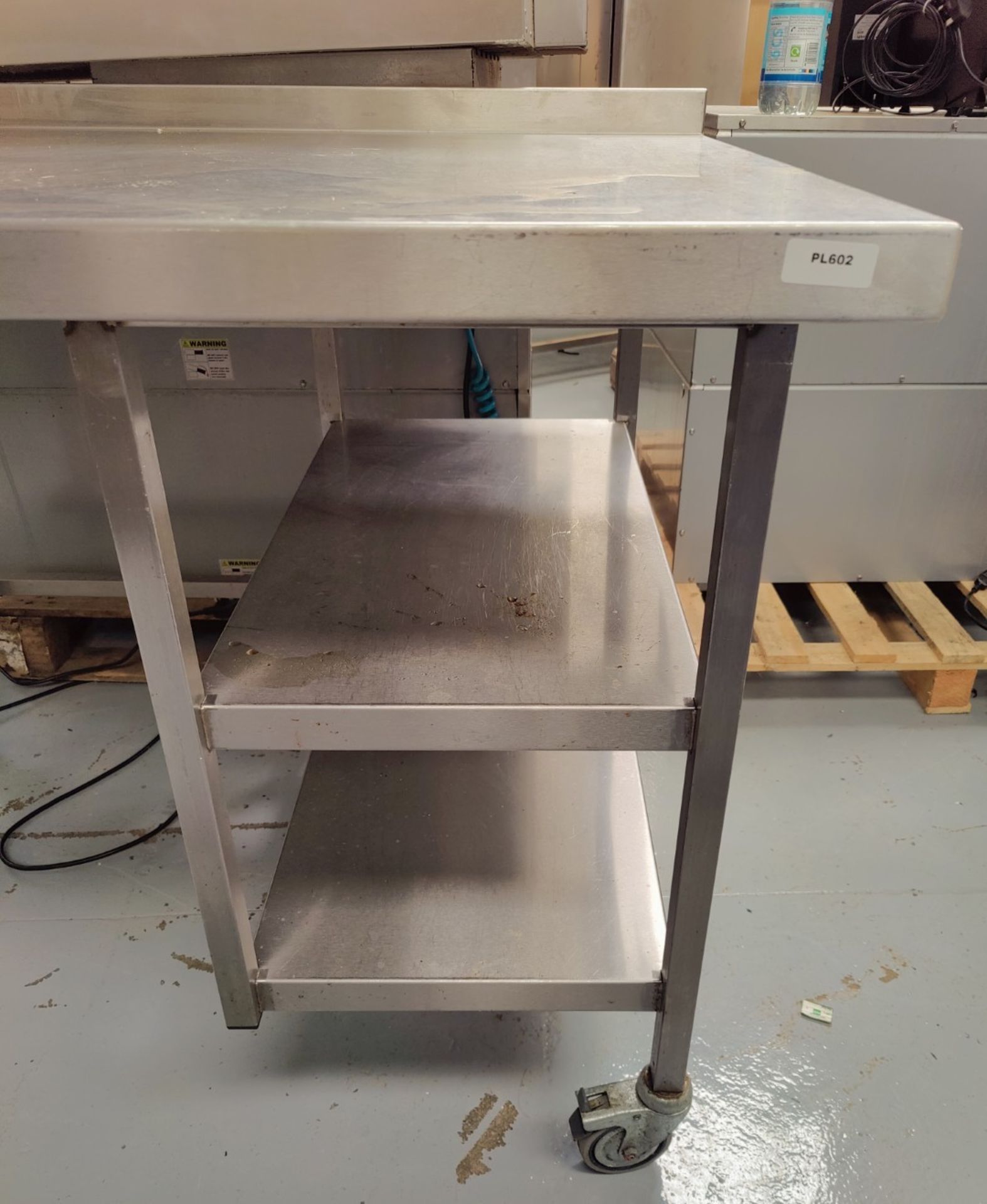 1 x Stainless Steel Preparation Table Featuring Castor Wheels, Upstand and Space for Undercounter - Image 3 of 5