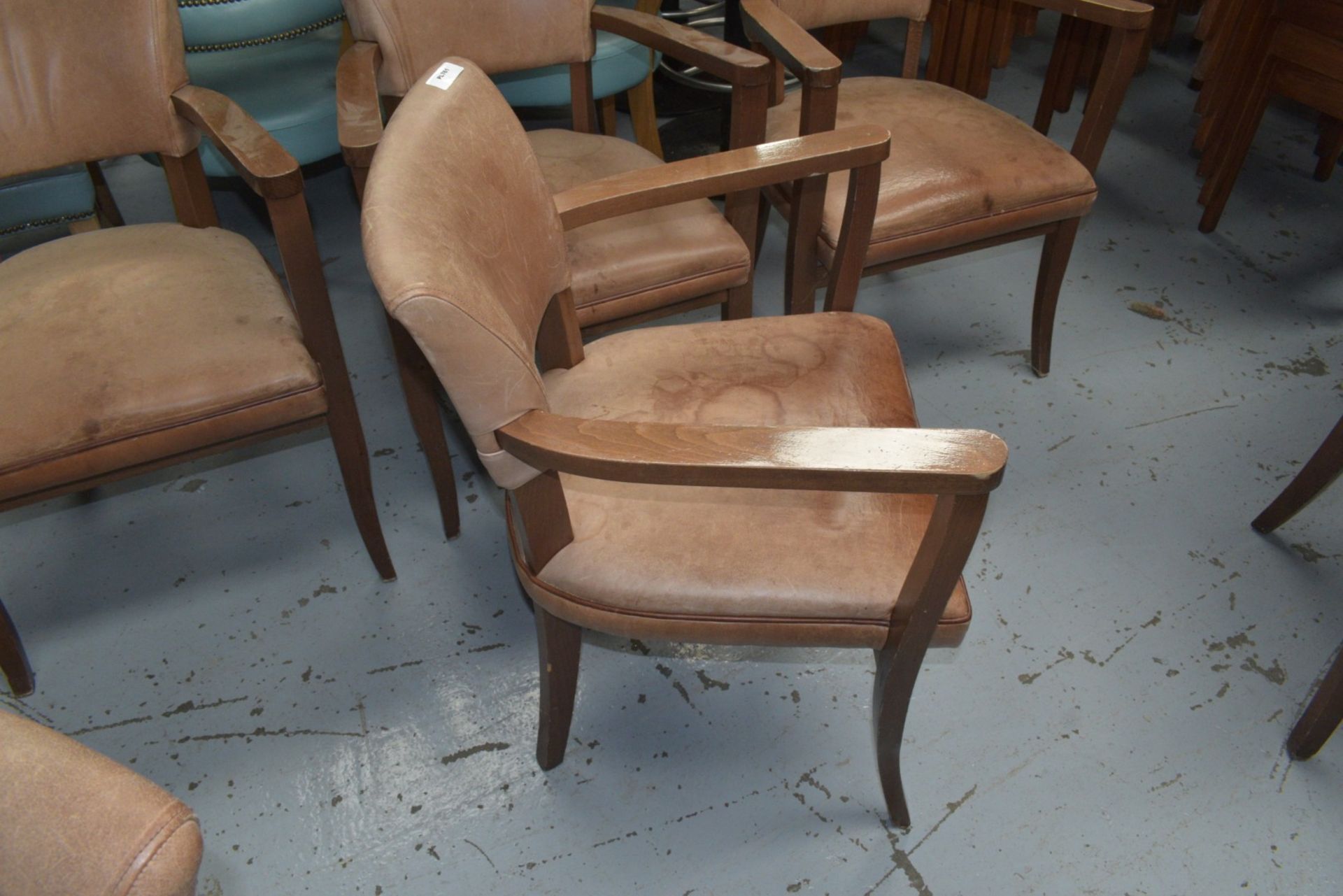 5 x Vintage Distressed Style Restaurant Chairs Featuring Cushioned Seats, Backrests, Armrests - Image 5 of 10