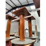 6 x Restaraunt Table Pedestal Bases Featuring a Cherry Wood Finish with Round Grey Metal Bases
