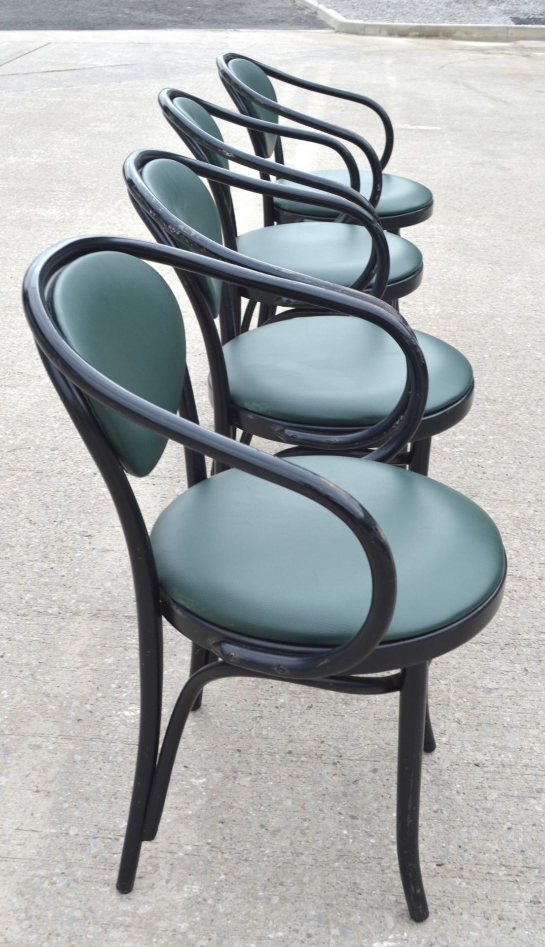 8 x Restaurant Dining Chairs Featuring a Bentwood Design with Dark Green Seats and Backrests - Image 3 of 11