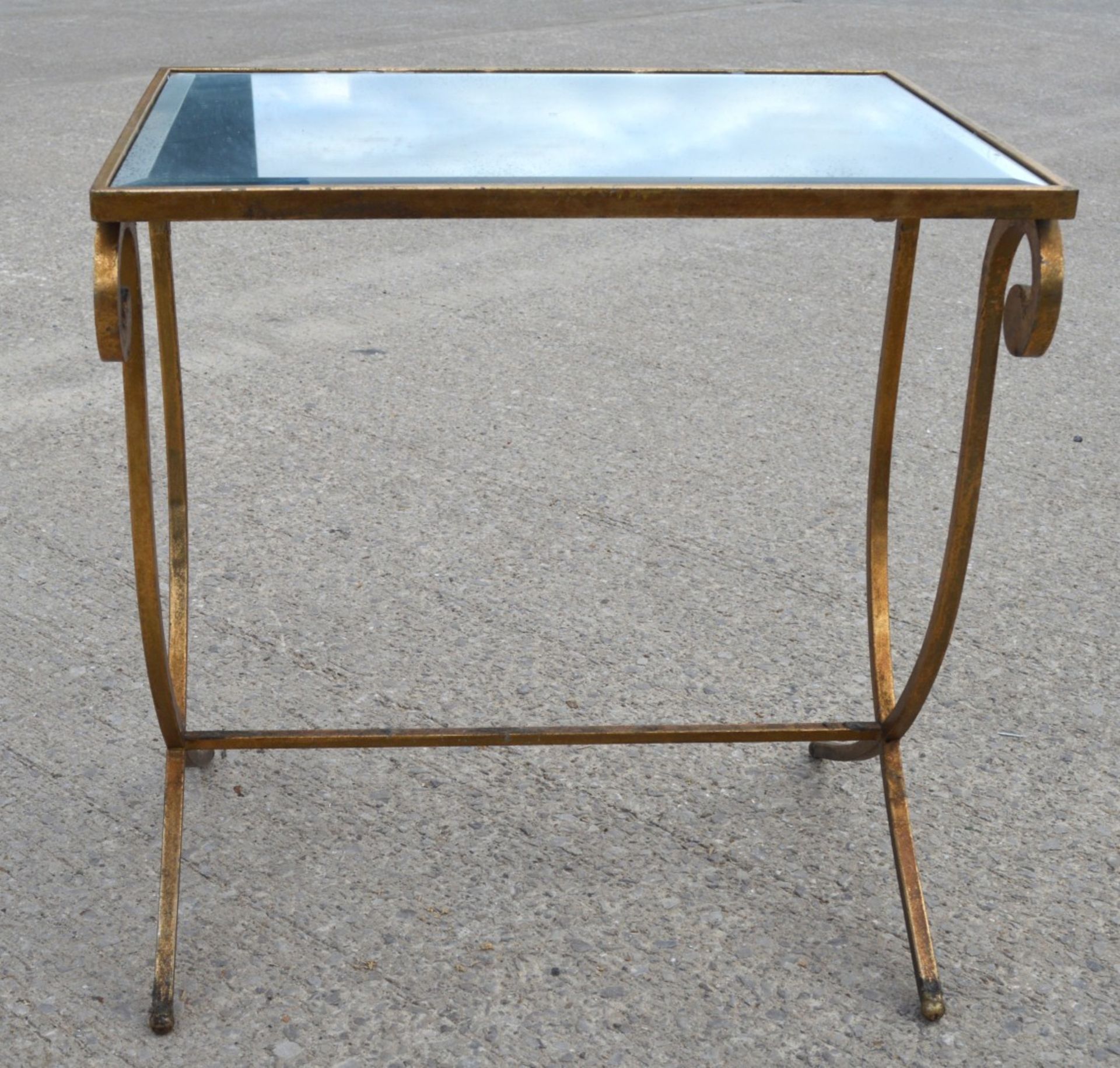 1 x Wrought Iron Mirrored Side Table in Gold - Dimensions: H66 x W62 x D47 cms - Image 3 of 7