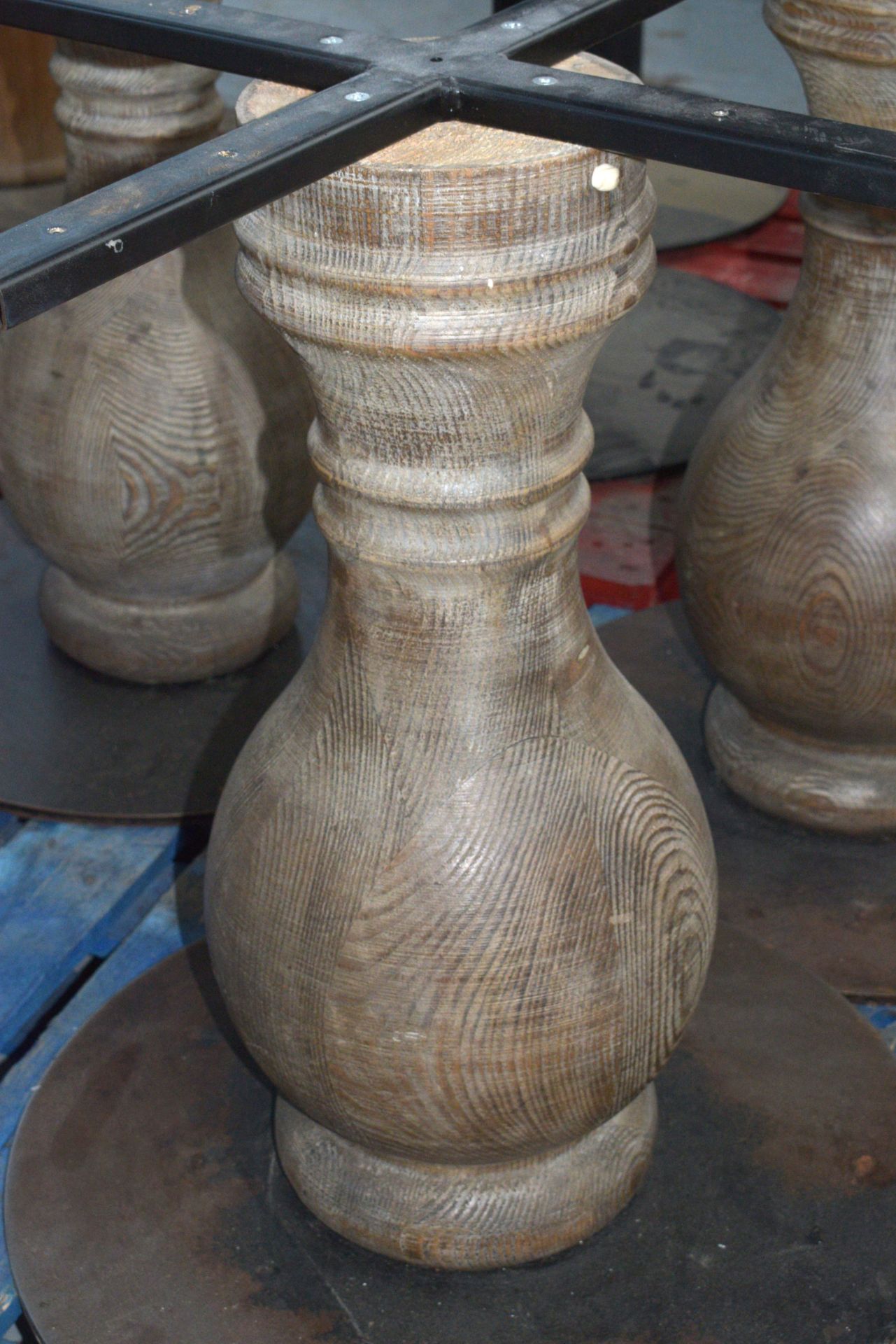 3 x Restaurant Table Pedestals Featuring Natural Wooden Columns - Dimensions: H66.5cm with a 61cm - Image 4 of 6