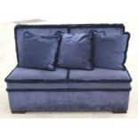 4 x Blue Velvet Slipper Seating Benches with Fringe Trims and 6 x Matching Cushions