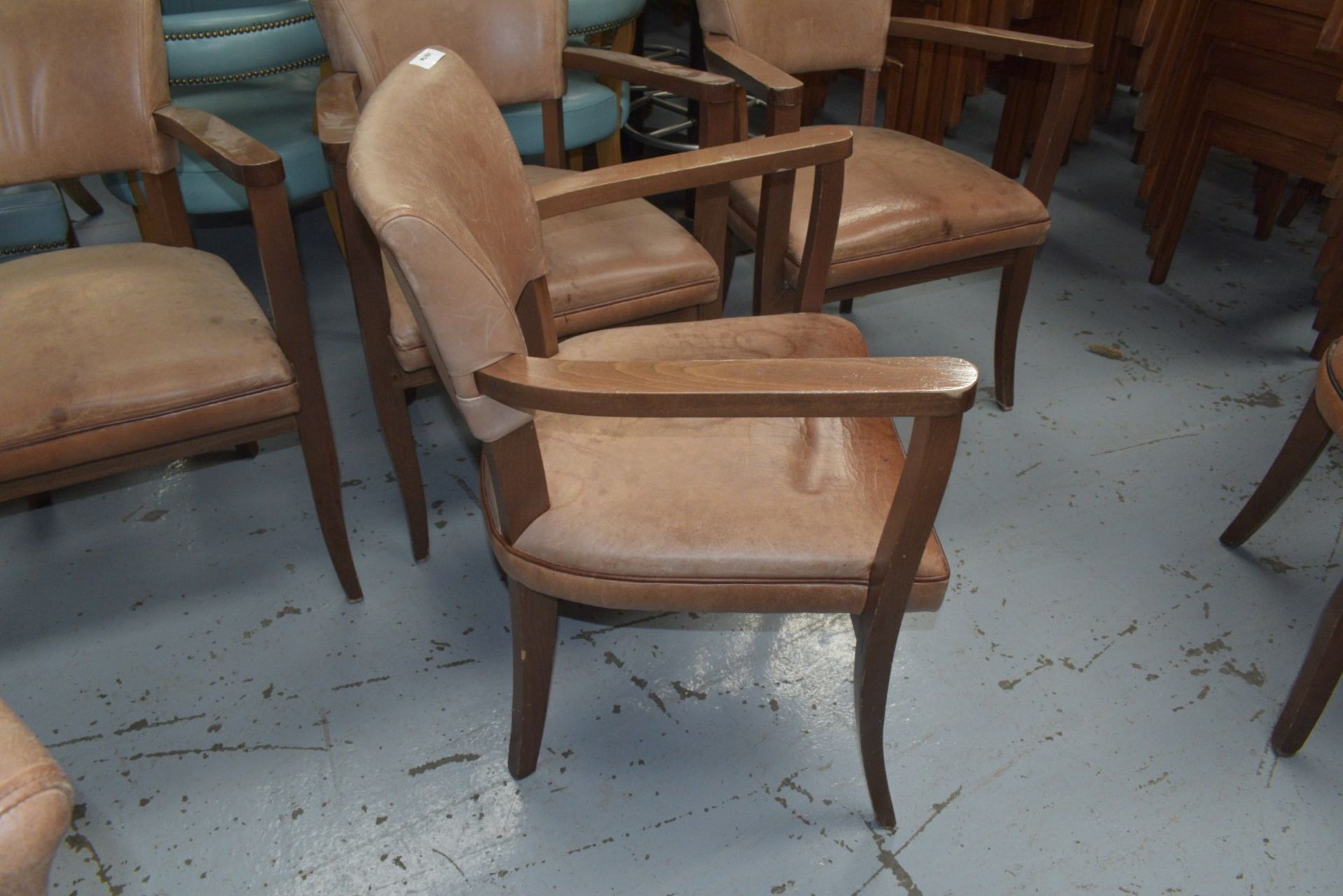5 x Vintage Distressed Style Restaurant Chairs Featuring Cushioned Seats, Backrests, Armrests - Image 6 of 10