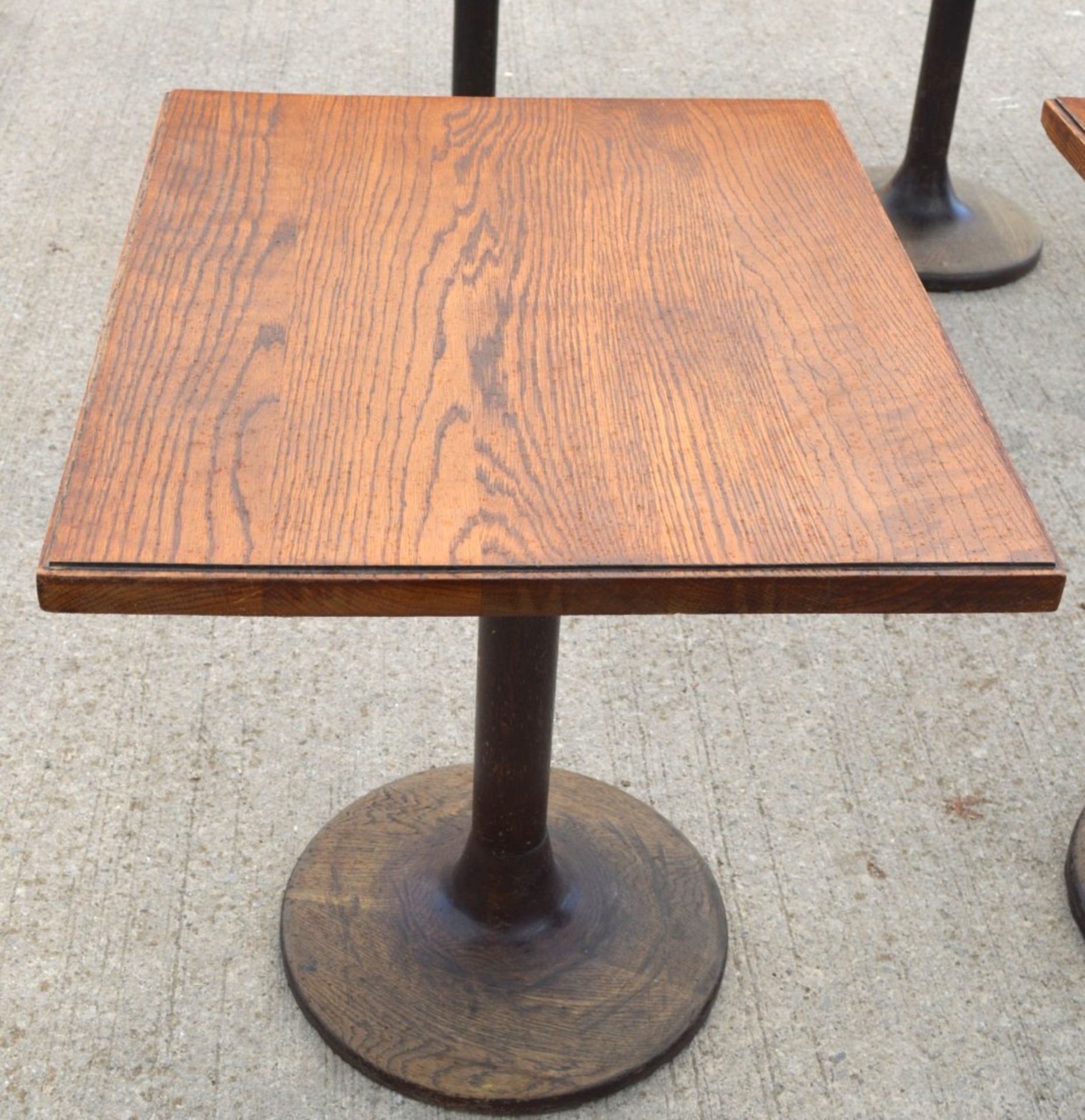 1 x Restaurant Dining Table - Oak Wooden Top with Wooden Pedestal Base - Dimensions: H76 x W70 x D60
