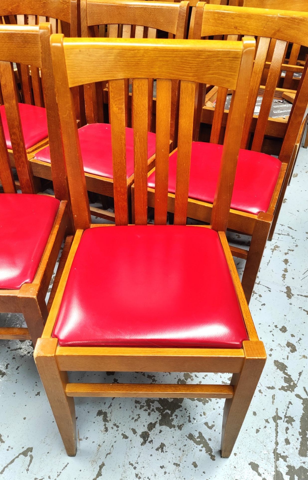 4 x Italian Made 'Bedont' Solid Wood Dining Chairs Featuring Red Leather Seat Pads