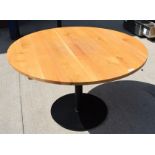 1 x Solid Oak Restaurant Dining Table with a Black Pedestal Base - Dimensions: H74 x W120 x D120 cms