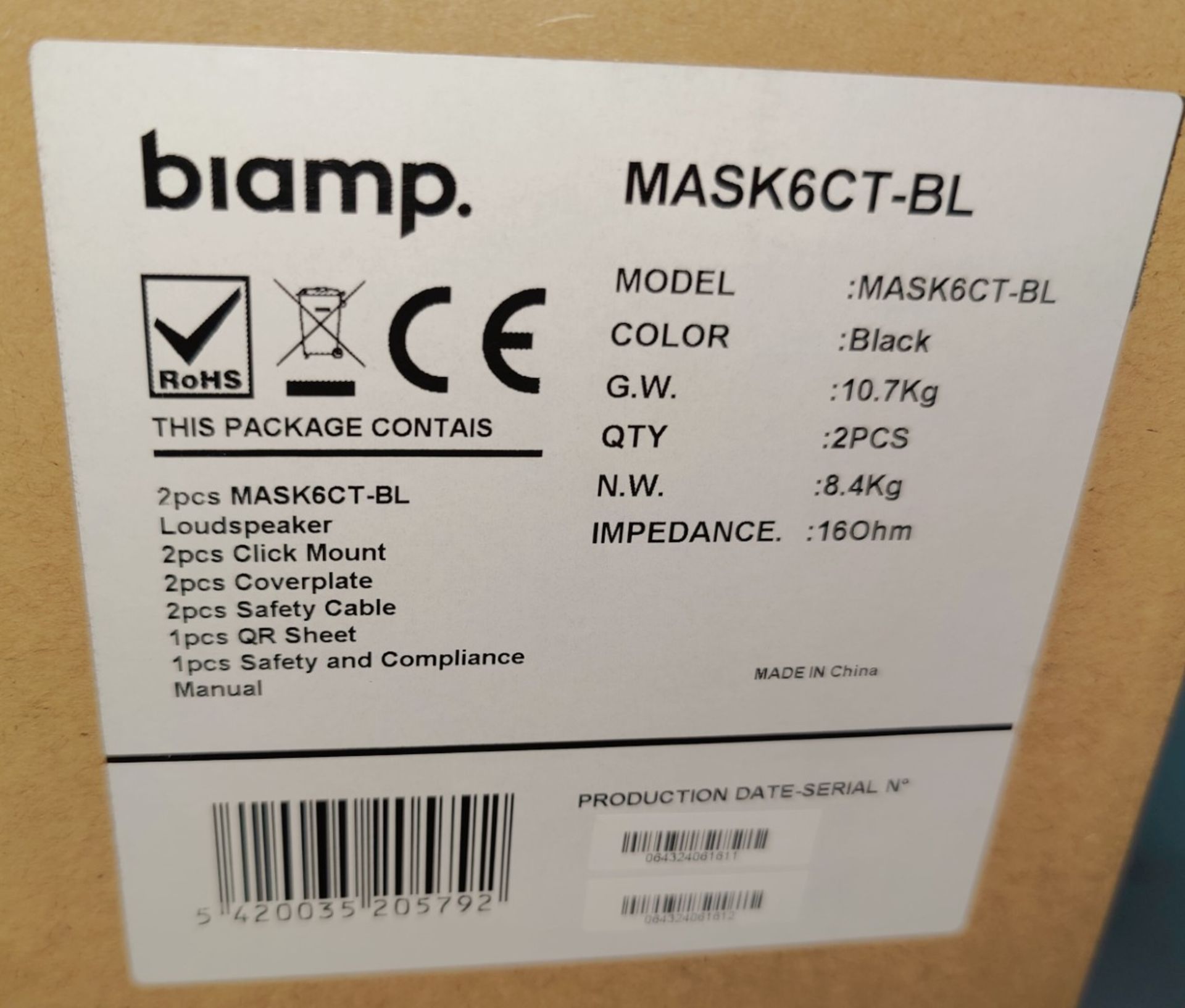 2 x BiAmp MASK6CT-BL 6.5" 2 way Clickmount Loudspeaker - 150w @ 16 ohms, IP64, 100v - With - Image 4 of 5