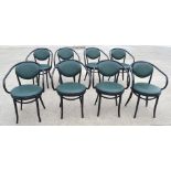 8 x Restaurant Dining Chairs Featuring a Bentwood Design with Dark Green Seats and Backrests