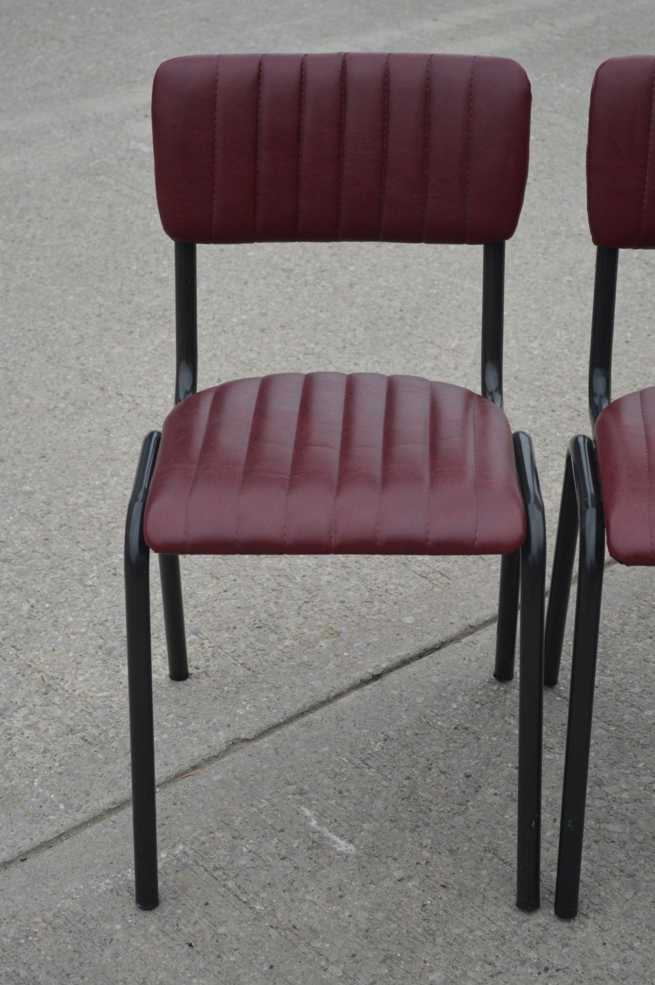6 x Vintage Red Ribbed Style Faux Leather Dining Chairs - Dimensions: H80 x W43 x D45 cms - Image 7 of 8