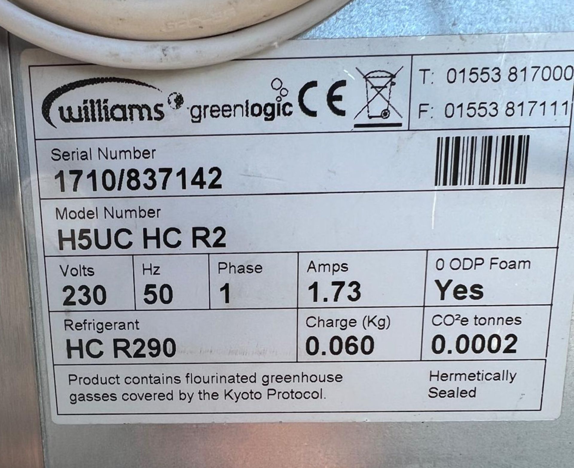 1 x WILLIAMS H5Uc Hc R2 Single Door Under-Counter Stainless Commercial Fridge - Image 11 of 16