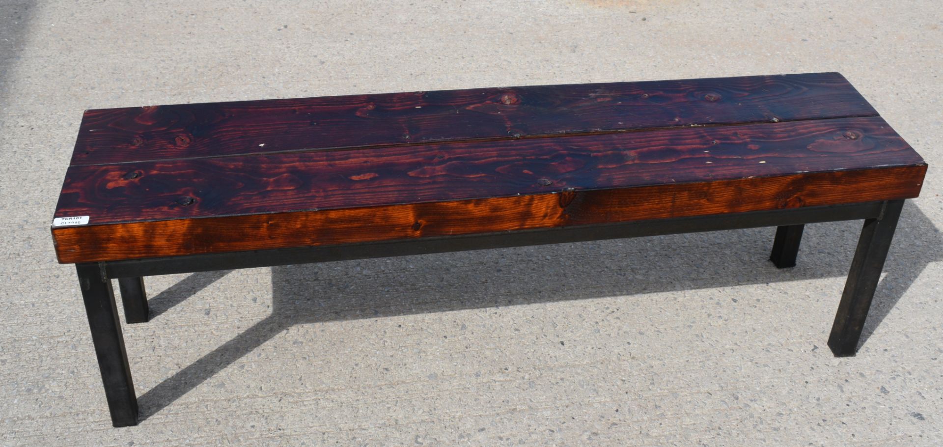 1 x Industrial Style Seating Bench Featuring a Welded Steel Frame and Chunky Plank Wooden Seats - Image 5 of 9