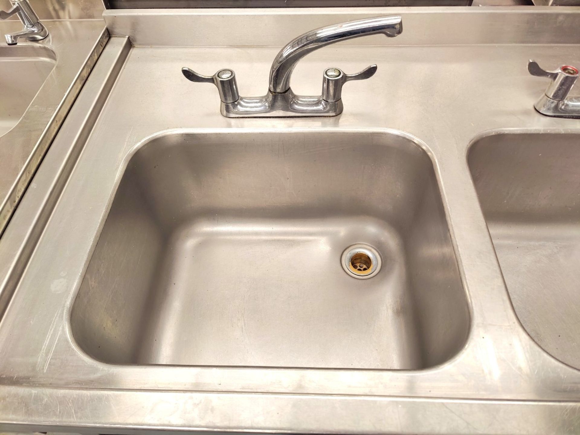 1 x Stainless Steel Twin Bowl Wash Unit Features Two Large Sink Bowls, Mixer Taps, None Drip Surface - Image 3 of 6