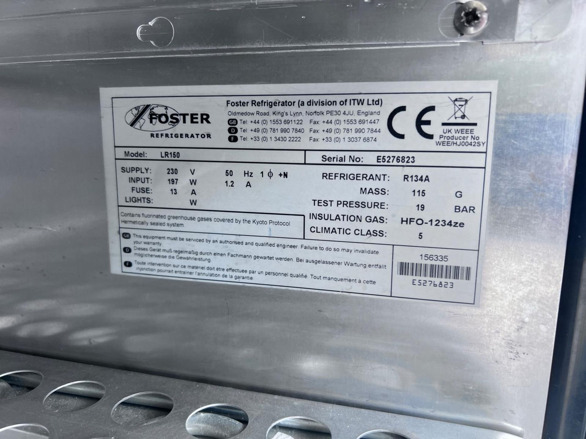 1 x Foster Undercounter Single Door Freezer - Model: LR150 - Dimensions: H82 x W61 x D66 cms - Image 7 of 11