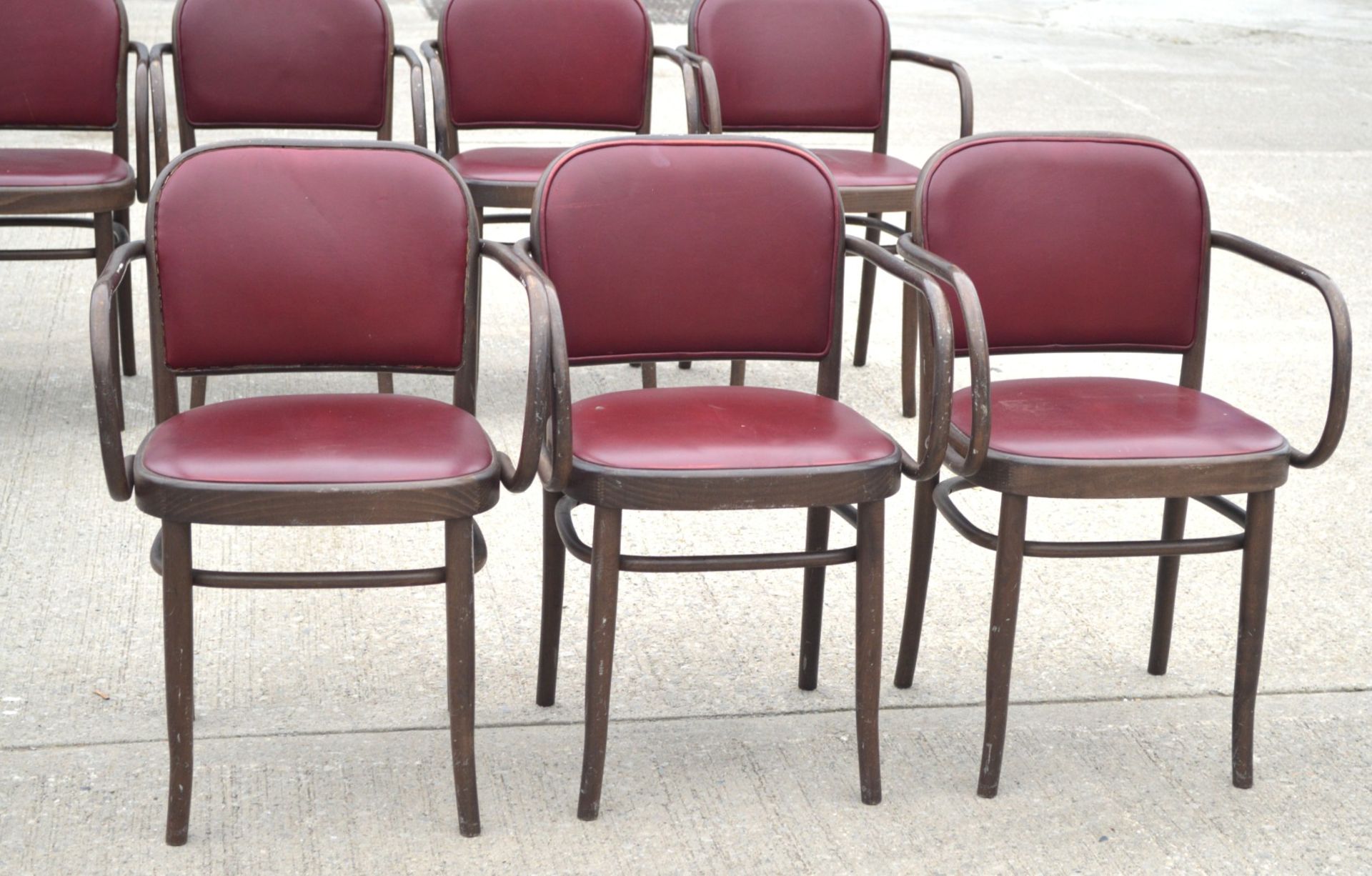 11 x Bentwood 'Gustav Adolf Schneck Style' Dining Chairs - Features Red Seat Pads and Fabric Backs - Image 5 of 17