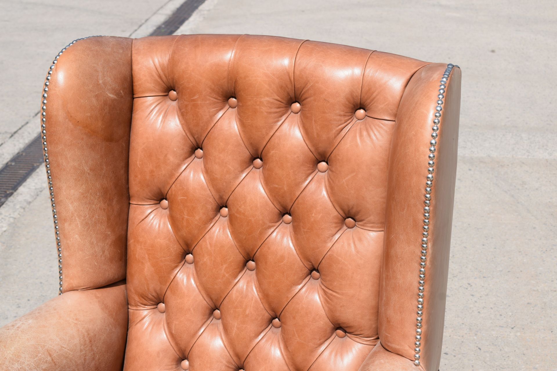 1 x Chesterfield Style Wingback Armchair Upholstered in Tan Leather - Image 3 of 6