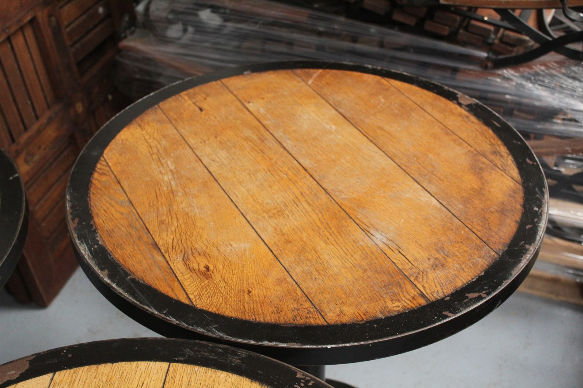 5 x Restaurant Bar Tables Featuring Panelled Oak Tops, Protective Steel Surrounds and Cast Iron - Image 5 of 9