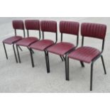 6 x Vintage Red Ribbed Style Faux Leather Dining Chairs - Dimensions: H80 x W43 x D45 cms