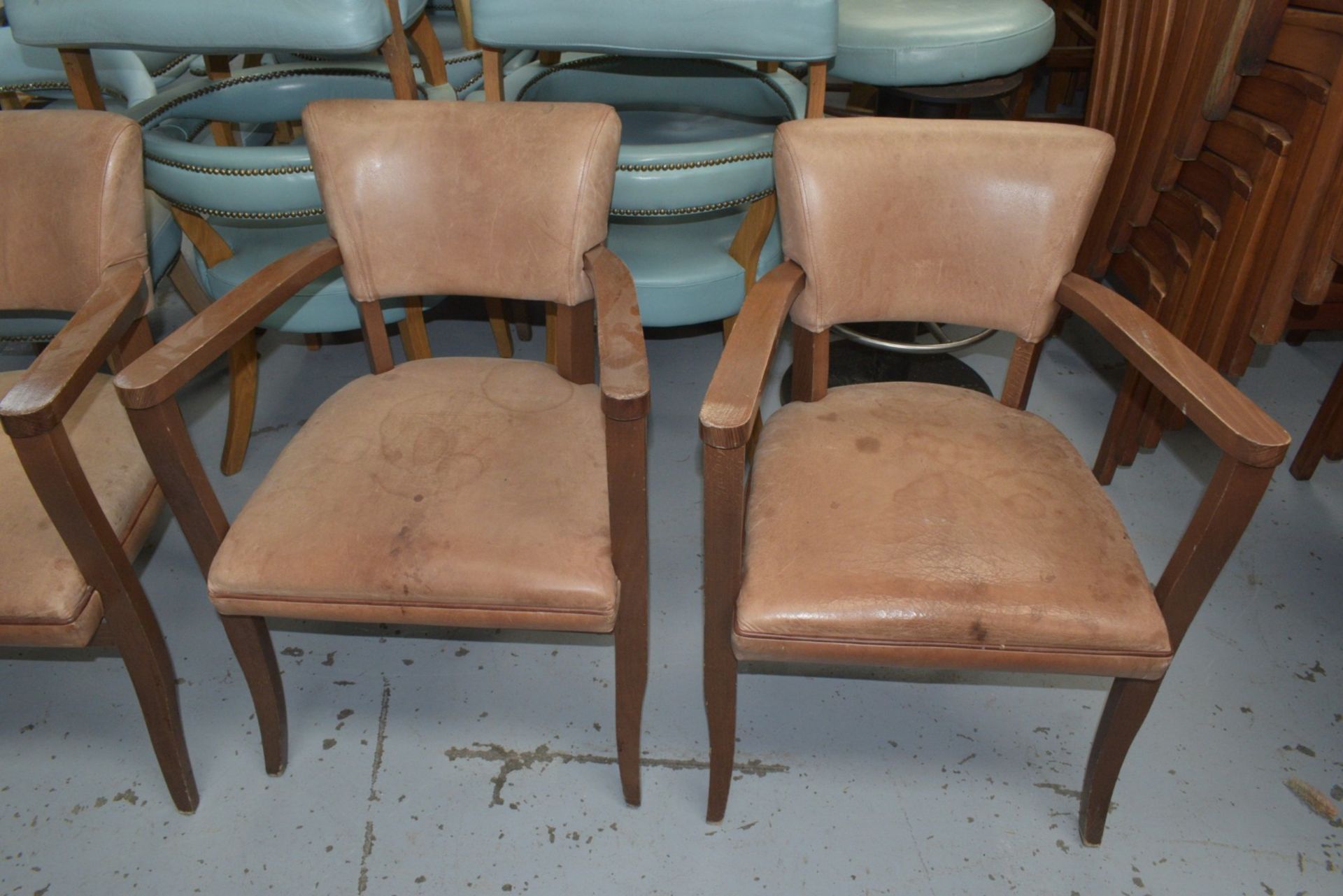 5 x Vintage Distressed Style Restaurant Chairs Featuring Cushioned Seats, Backrests, Armrests - Image 8 of 10