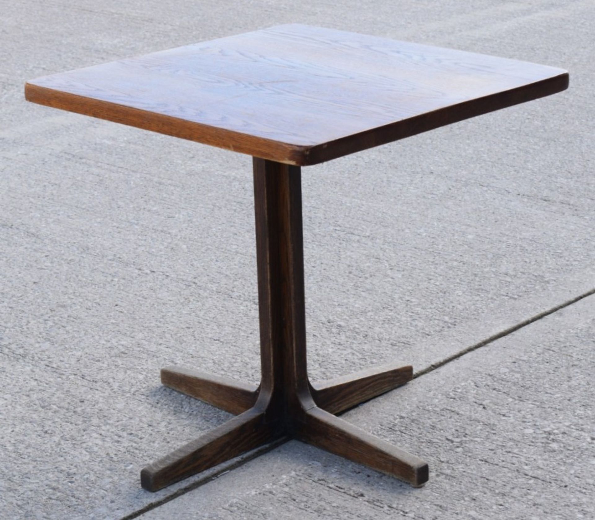 1 x Restaurant Dining Table - Oak Top with Wooden Cross Leg Pedestal Base - Dimensions: H70 x W70 - Image 4 of 5