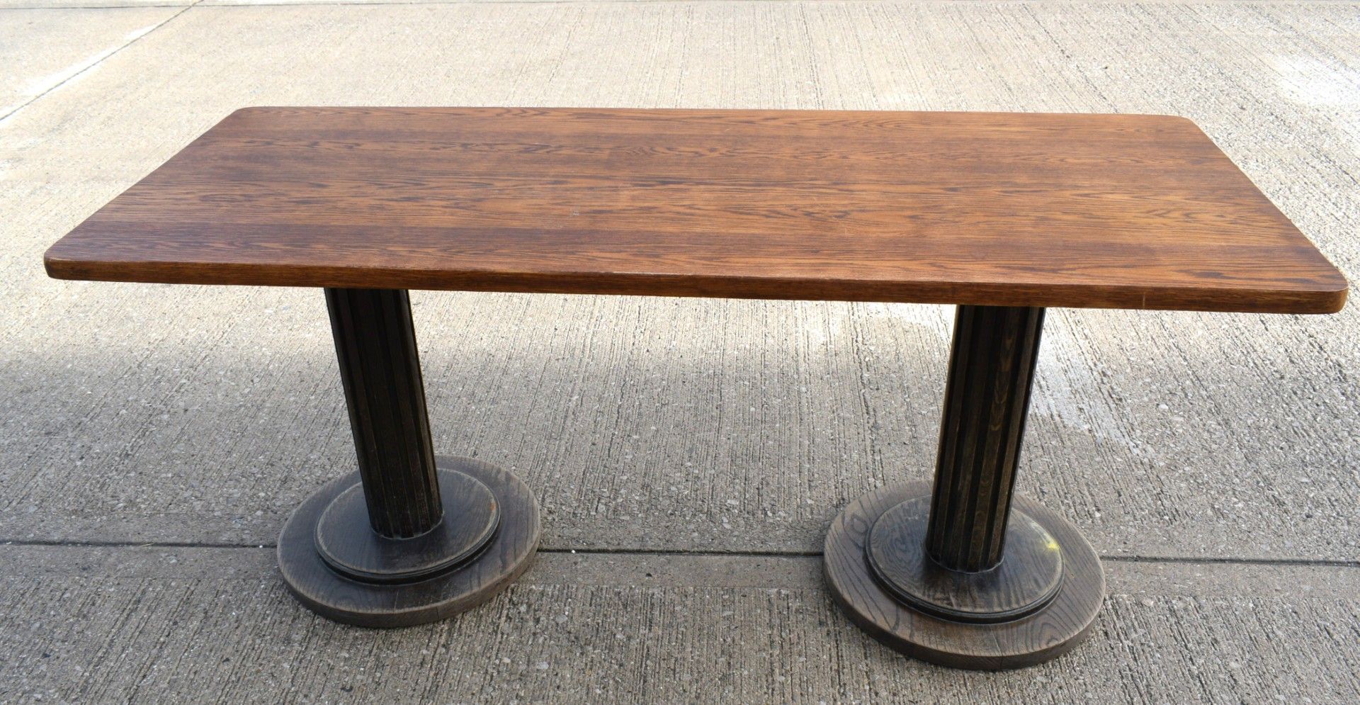 1 x Restaurant Dining Table - Rectangular Oak Top with Wooden Twin Column Pedestal Base - Image 9 of 9