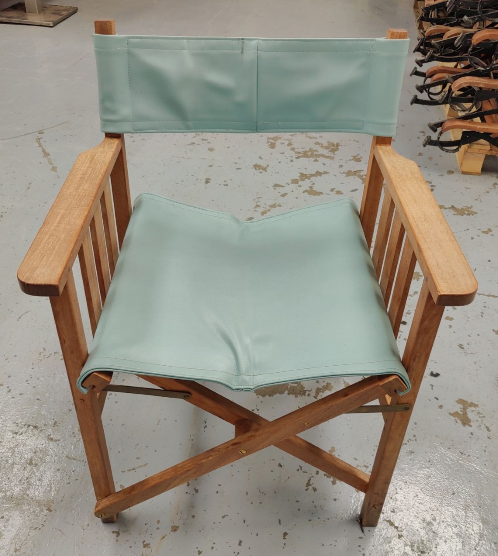4 x Teak Wood Folding Directors Chairs With Teal Seats and Backrests - Dimensions: H46/81 x W60
