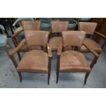 5 x Vintage Distressed Style Restaurant Chairs Featuring Cushioned Seats, Backrests, Armrests