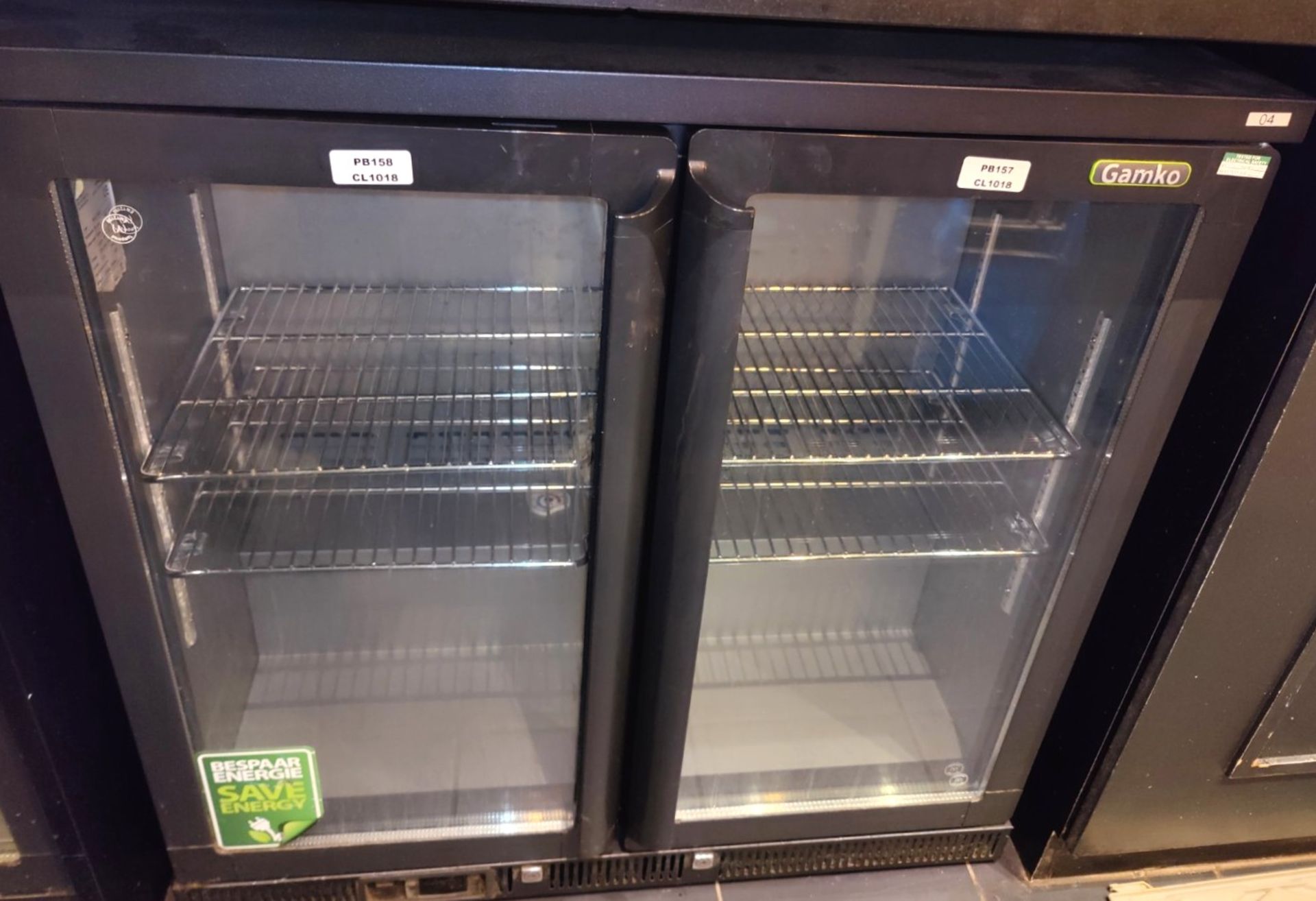 1 x GAMKO Two Door Back Bar Bottle Cooler - Dimensions: H90 x W90 x D57 cms