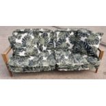 1 x Vintage Mid-Century Low Profile 2-Metre Long Commercial Wooden Conservatory Lounge Sofa