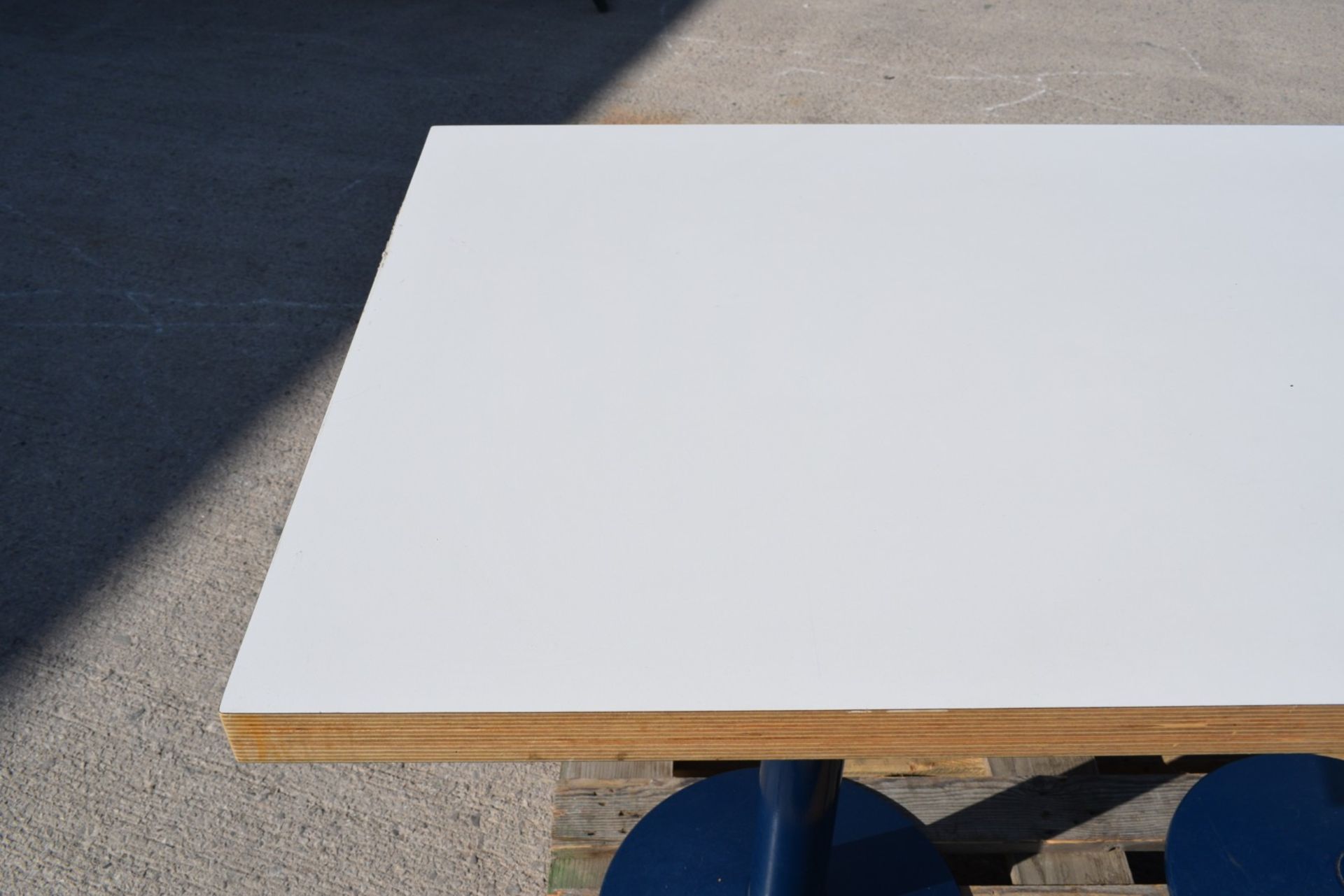 1 x Rectangular Restaurant Dining Table Featuring a White Wooden Top and Twin Pedestals - Image 8 of 8