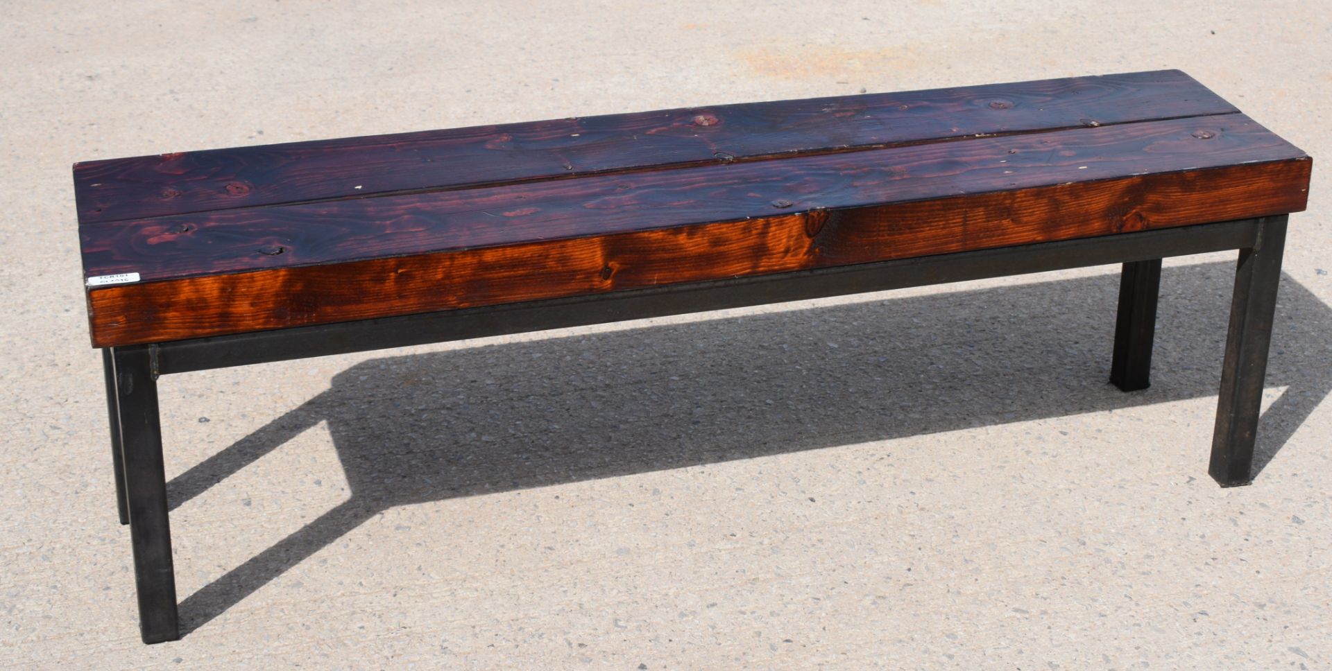 1 x Industrial Style Seating Bench Featuring a Welded Steel Frame and Chunky Plank Wooden Seats