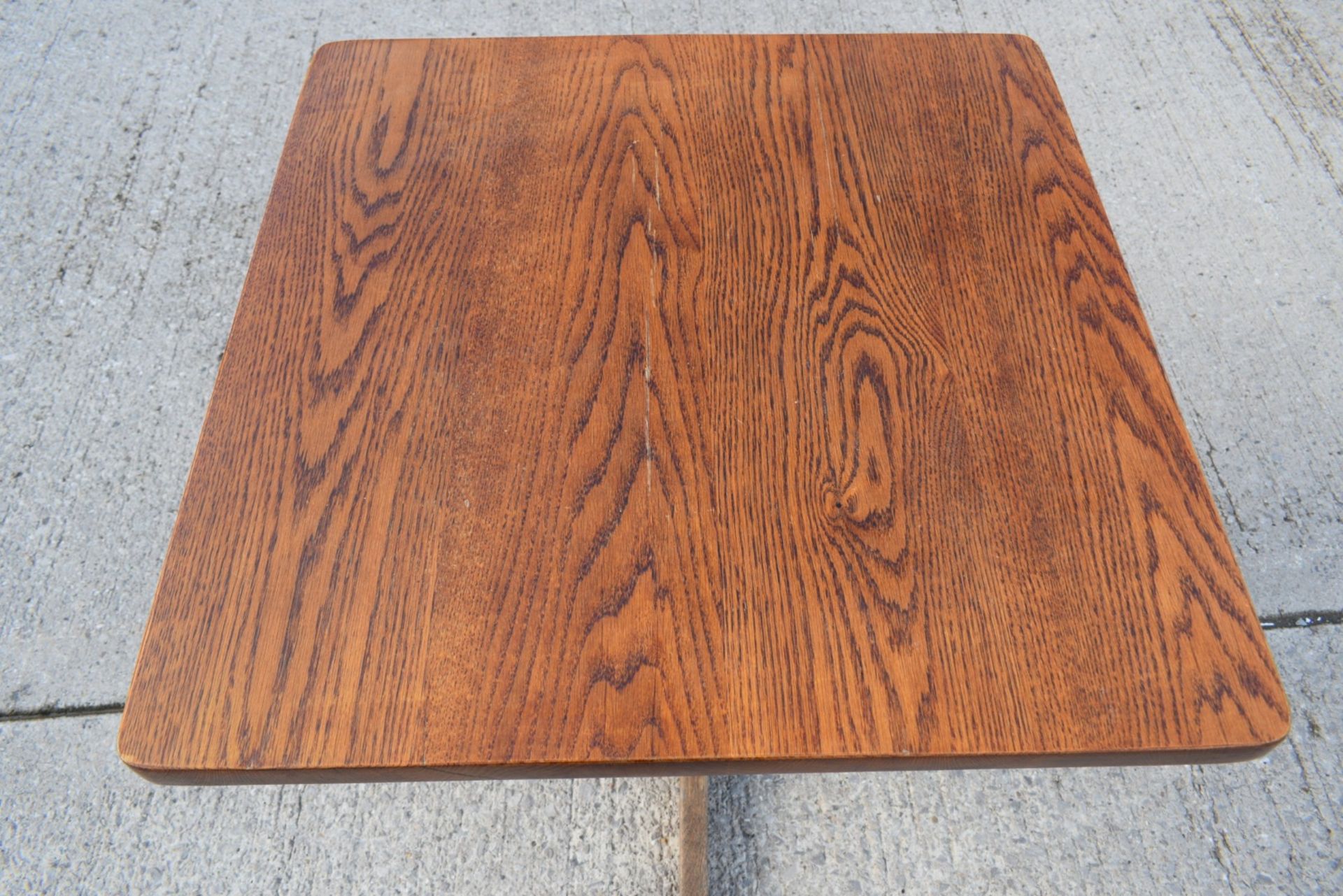 1 x Restaurant Dining Table - Oak Top with Wooden Cross Leg Pedestal Base - Dimensions: H70 x W70 - Image 5 of 5