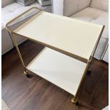 1 x Retro 1960s-style Solid Brass Drink & Dessert Trolley Bar Cart on Castors - Recently Removed
