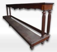 Large, decorative church prayer bench in mahogany, Empire 19th century H88x302x55