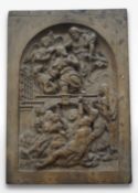 Bas-relief, wooden altarpiece with earthly and heavenly scene of St. Rochus, 18th H60x42