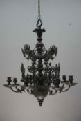 Jewish chandelier in bronze, Gothic style consisting of 8 decorative arms in 2 layers, 19th H78x64