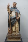 Polychrome sculpture in oak, Saint Roch with book, referring to his knowledge of medicine, France