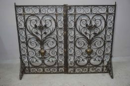 Unusual gate in wrought iron, richly decorated fence in 2 parts, each with a flower vase in the