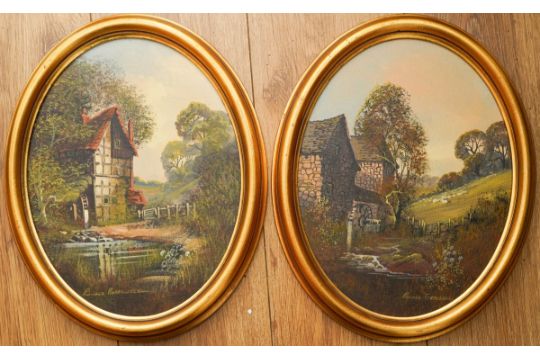 Ronald Horsewell (British, 20th Century) The Mill House a pair, oil on canvas, oval, approx 34cm - Image 1 of 4