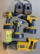Dewalt Cordless Tools, (3) Drills, DW938 Reciprocating Saw, (2) Chargers