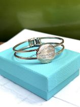 Rare Vintage Tiffany & Co 925 Sterling Silver `Please Return To` Oval Tag Hinged Cuff Bracelet