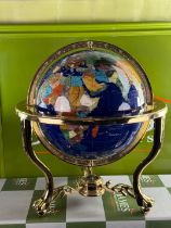 Large Lapis Gemstone Handmade Globe On Stand With Compass