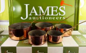 Set Of 6 Vintage Copper Lined Sauce Cooking Pans Made In France