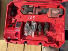 MILWAUKEE CORDLESS CRIMPING TOOL W/ CASE, CHARGER, & (5) HEADS