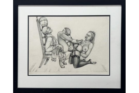 W Ahaspher (20th century) - Erotic study, signed and dated 1933, Rome, graphite, 27 x 38cm, framed - Image 1 of 3