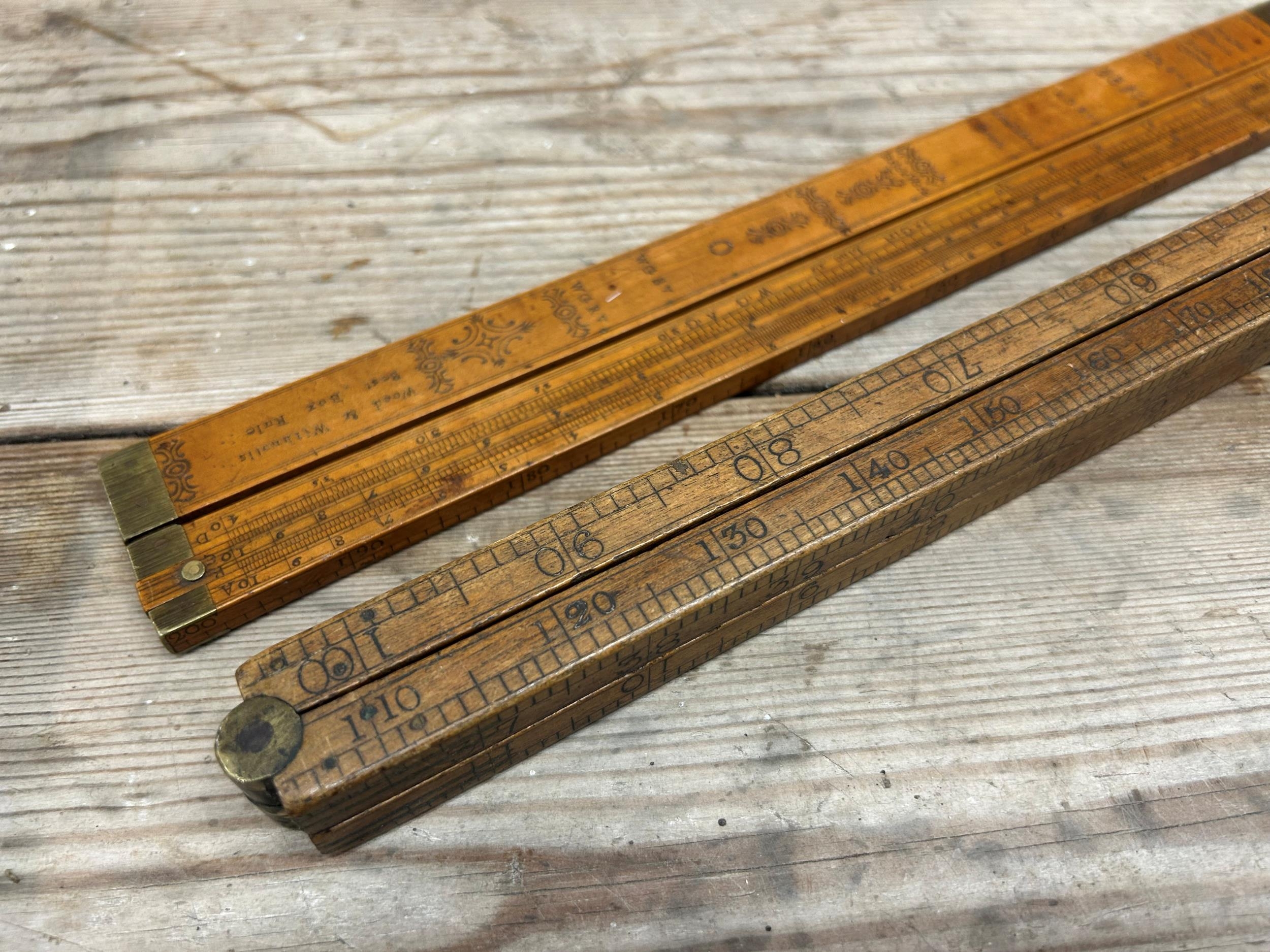 Two antique rulers, the folding rule 'best box rule' by Wood ...